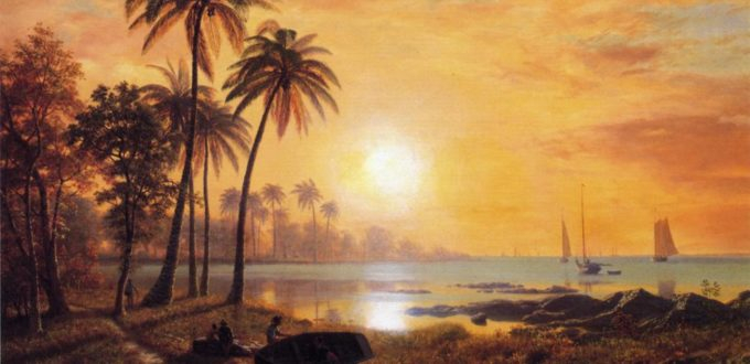 Albert Bierstadt - Tropical Landscape with Fishing Boats in Bay