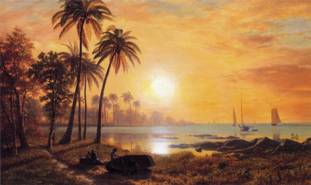 Albert Bierstadt - Tropical Landscape with Fishing Boats in Bay